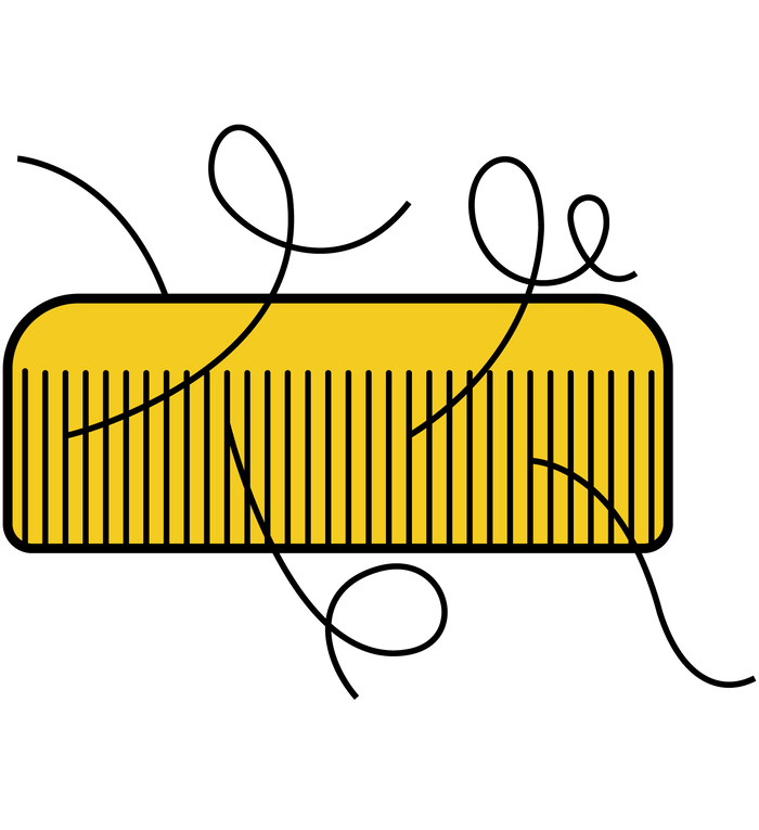Illustration : peigne jaune plein de cheveux